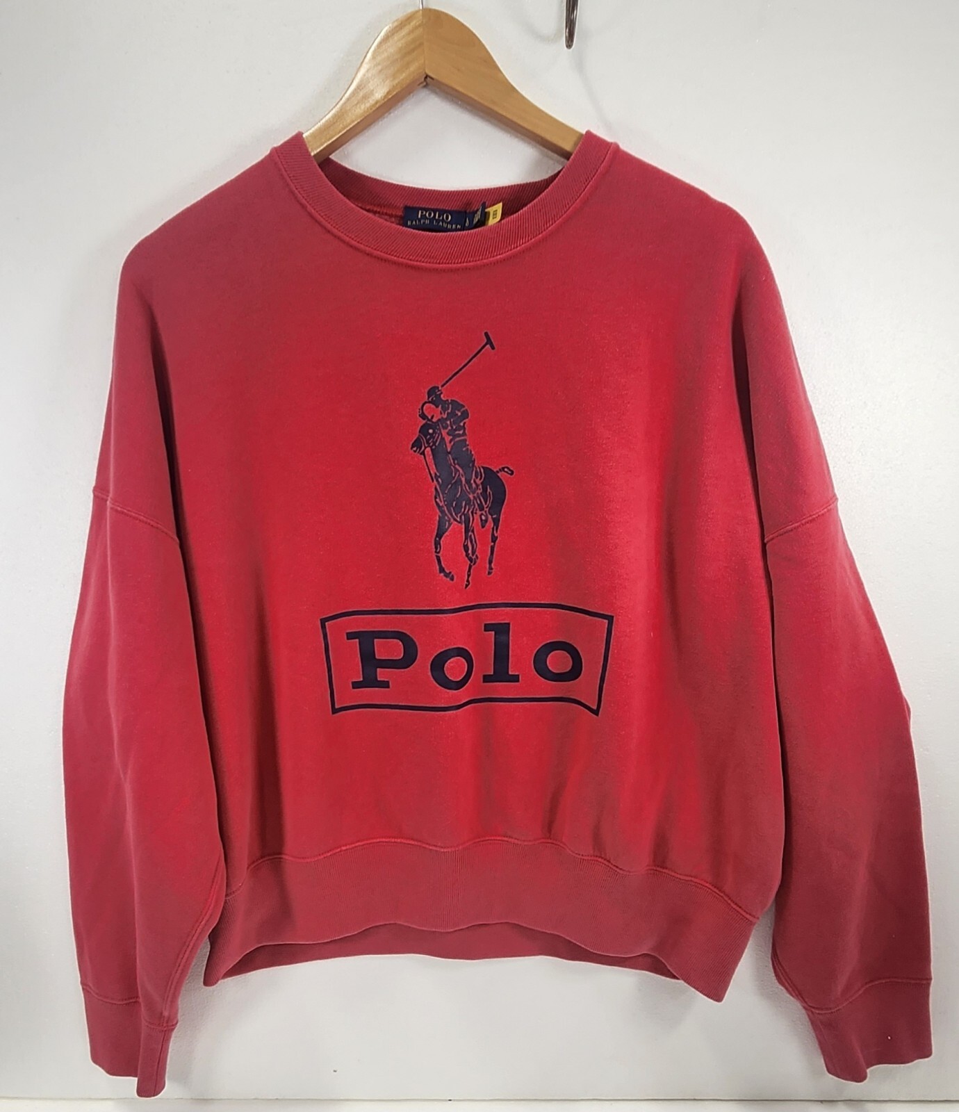 Maglione Polo Ralph Lauren Adulto Large Red Crew Pullover Felpa Rugby Pony
