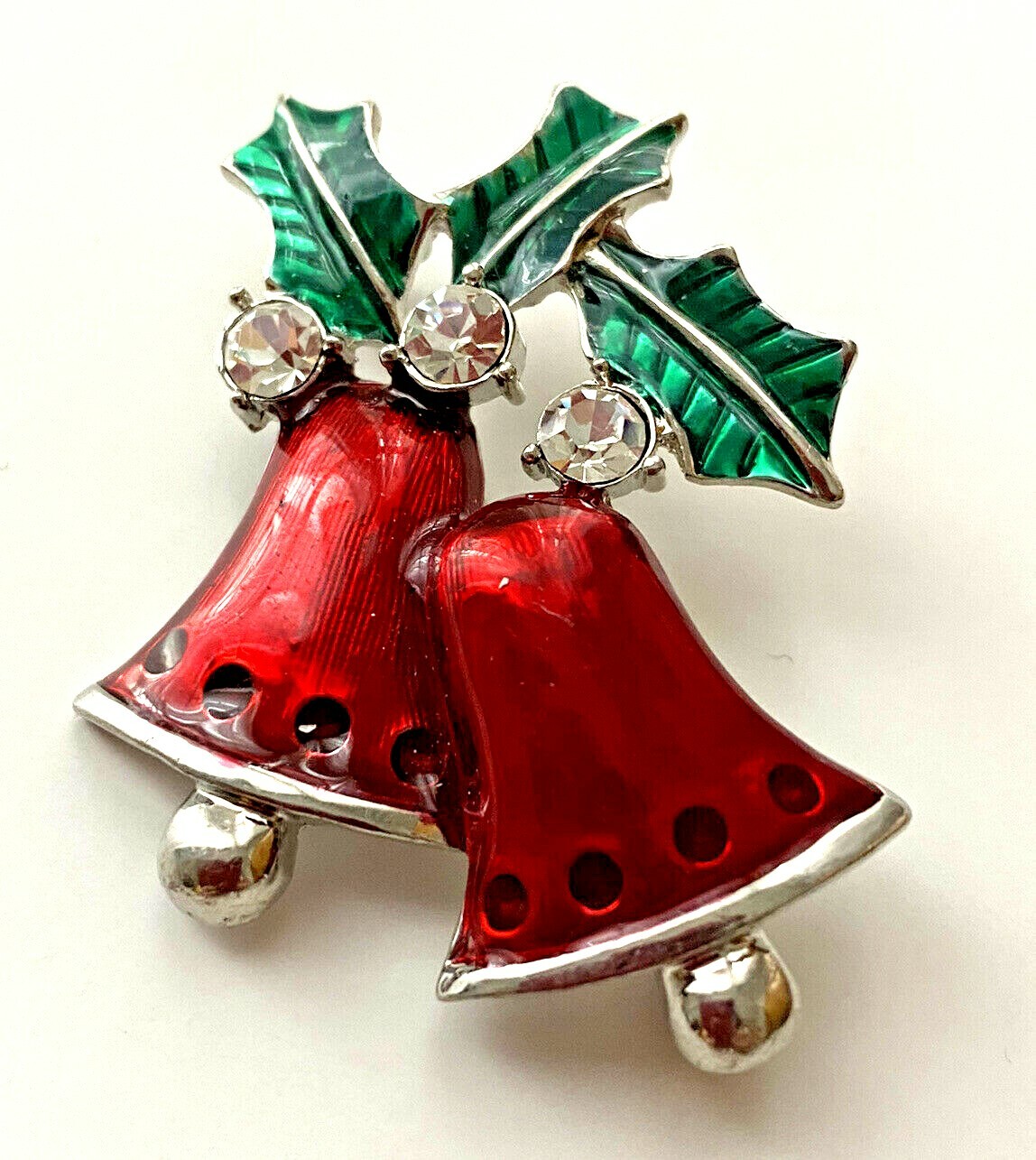 Broche de Noël cloche houx vintage en émail, le cadeau idéal de 5,2cm