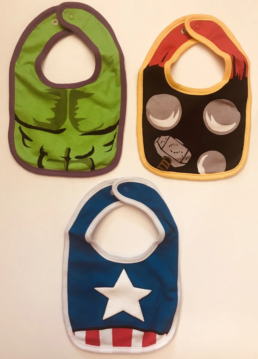 Marvel Comics 3 Costume Baby Bib Cloth Set Avengers Hulk Thor Captain America