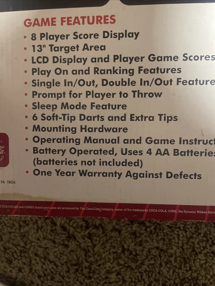 Gabinete de Dardos Electrónico Coca-Cola Deportivo DMI De Colección Nuevo Artículo de Coleccionista Foto 3 de 4