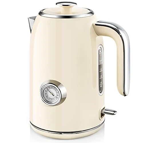 Chefman Electric Kettle, 1.7 Liter, Auto Shutoff, LED Lights, Black Stainless Steel