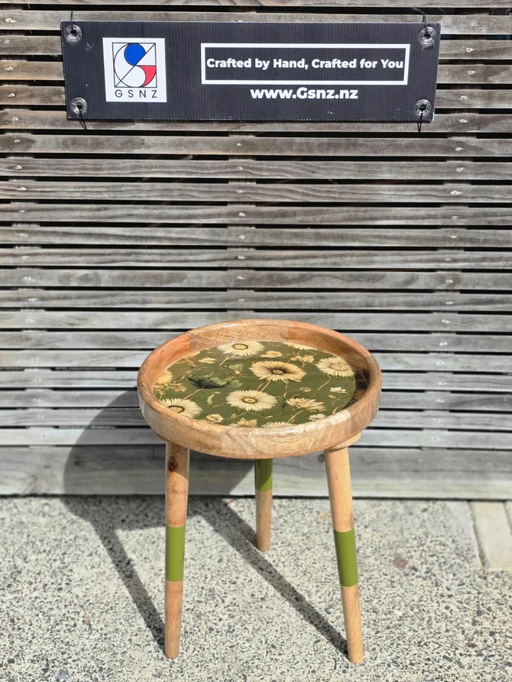 独特树脂边桌芒果木向日葵豪华优质产品 — 第 3/4 张图片