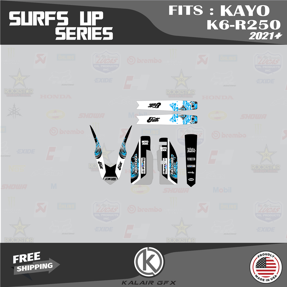 Graphics Kit for KAYO K6-R 250 Dirt Bike (2021+) Surfs-up Series
