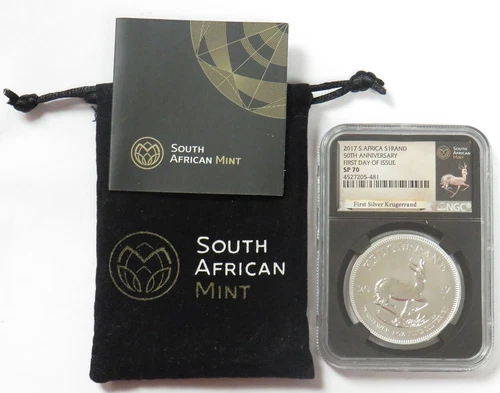 2017 SILVER SOUTH AFRICA KRUGERRAND 50th ANNIV NGC SP 70 FIRST DAY OF ISSUE FDOI
