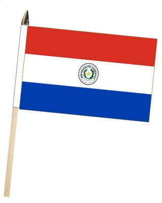 Paraguay Large Hand Flag With Wooden Pole (18'' x 12'')