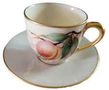 Vtg Signed Jan Nosek Lenox Demitasse Cup Saucer Bone China Peach Ivory Gold T312