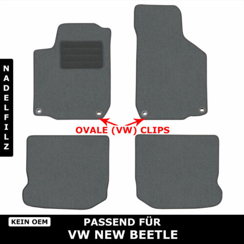 For VW New Beetle 1997-2010 - floor mats needle felt 4 pieces grey, 4 oval clips - Picture 1 of 6
