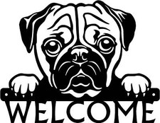Pug Detailed Dog Face Welcome Sign or Custom Name - Made in the USA