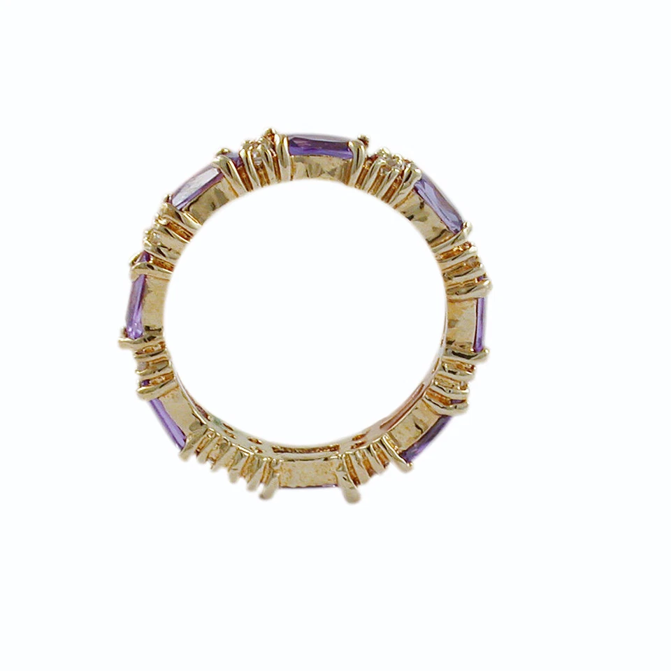 Alianza de boda de eternidad anillo de tanzanita simulada enchapado en oro amarillo de 14K plata 925 Foto 2 de 3