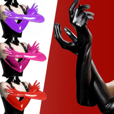 Latex Faux Long Gloves Sexy Look Shiny Leather Costume Dance Show Opera Evening