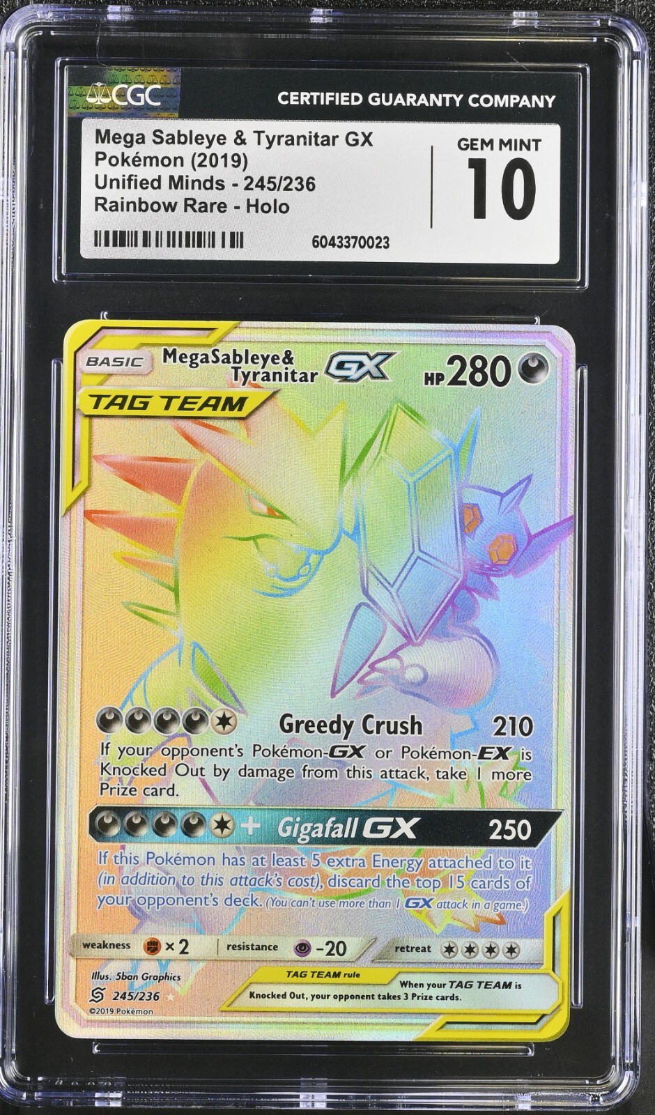 Pokemon Mega Sableye & Tyranitar GX 245/236 Ultra Rare Unified Minds - CGC 10