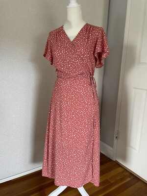 Leith Terracotta Polka Dot Wrap Dress Size S