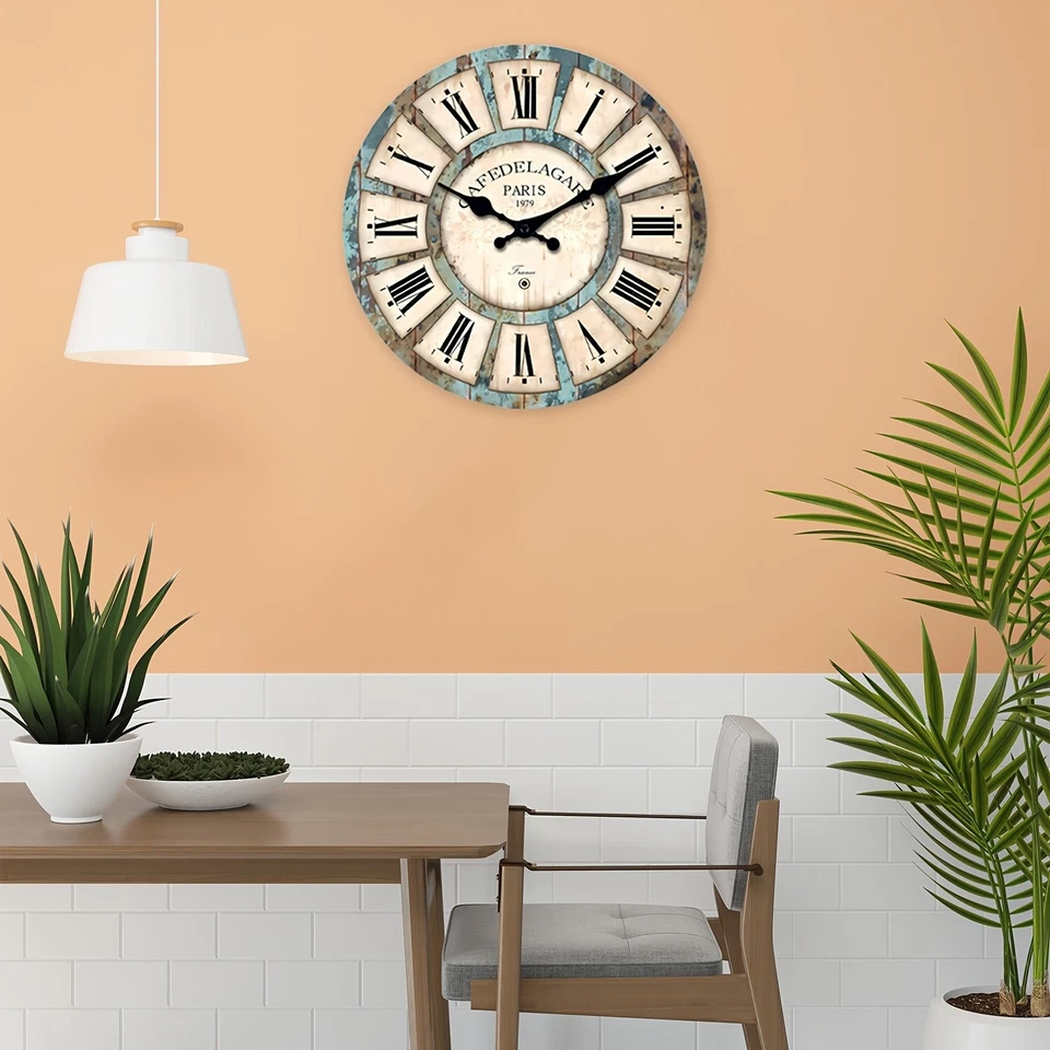 Reloj de pared 24 pulgadas extra grande madera corpulenta número romano París granja Foto 4 de 4