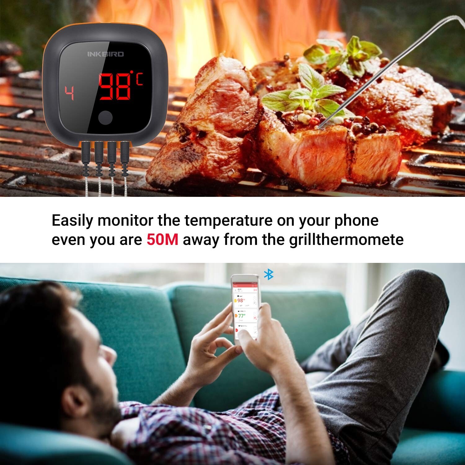 INKBIRD IBT4XS BBQ Thermometer Bluetooth Meat Thermometer Wireless