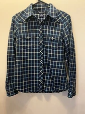 Lucky Brand XS Button Up Shirt Pearl Snap Blue