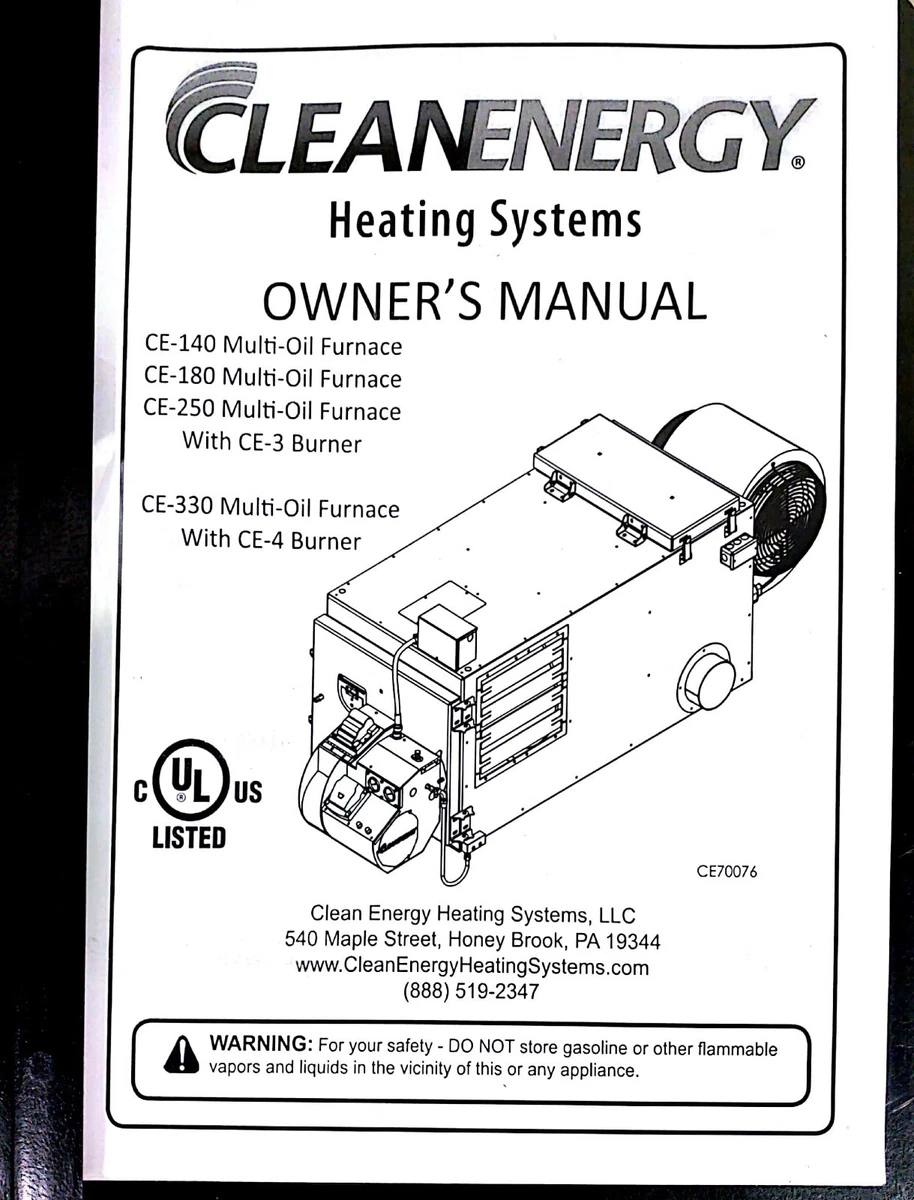 CLEAN ENERGY WASTE OIL FURNACE OPERATORS MANUAL | eBay