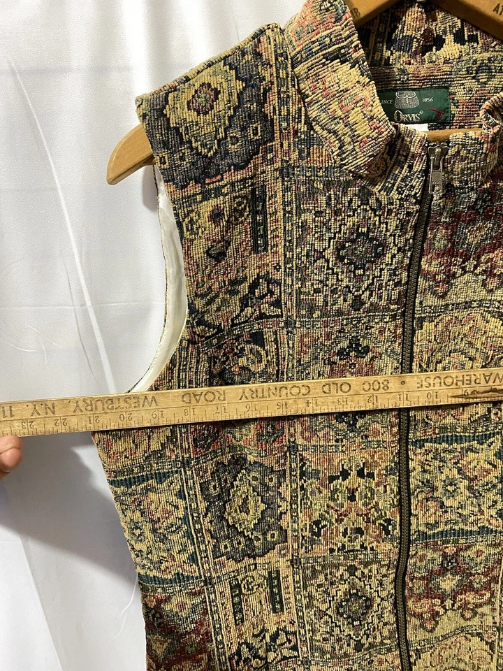 Colete ajustado feminino vintage Orvis grande paisley texturizado jacquard zíper completo - Imagem 4 de 4