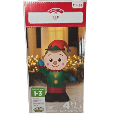 Holiday Time Christmas Elf 4ft Tall Self Inflatable Lights up Indoor/Outdoor