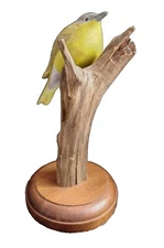 Hand Carved Yellow Breasted Bird on Perch/Limb Signed Original Wood Art