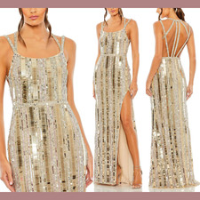 NWT Mac Duggal [ 8 ] 93981 Halter Neck Embellished Detailed Back Gown Nude Q1095
