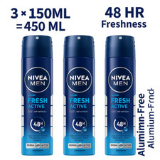 NIVEA Men Fresh Active Deodorant Spray 3 150  ml   48  Hr Freshness, Free US Ship