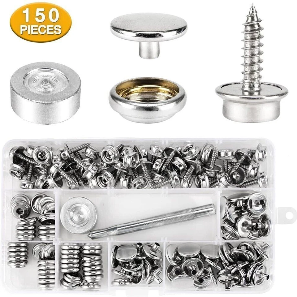 150Pcs Stainless Steel Snap Fastener Canvas Screw Press Stud Marine Boat Cover - Image 2 of 4