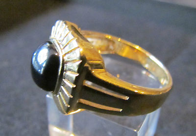 Ring Silver 925 Gold Plated with Black Stone 61 Size 19.4mm