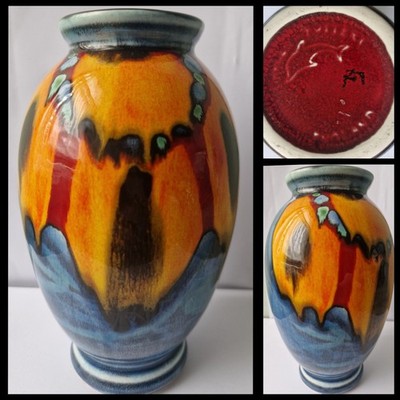 Vintage Poole Keramik Wild Poppy Design Blumenvase orange blau Sammlerstück Design
