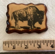 Vintage Buffalo Bison Epoxy Wood Belt Buckle VGUC Aprox 3 1/2  x 2 1/4  