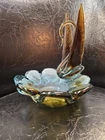 Vintage Murano Style Glass Flower Petal Bowl With Swan