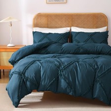 Boho Duvet Cover Peacock Blue - Tufted Geometric Textured King Size Comforter...