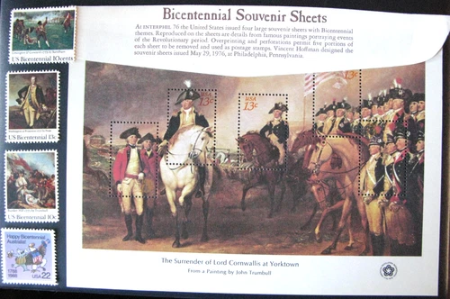 us stamps Bicentennial Collection, 9 MNH stamps.  Banner is affixed.