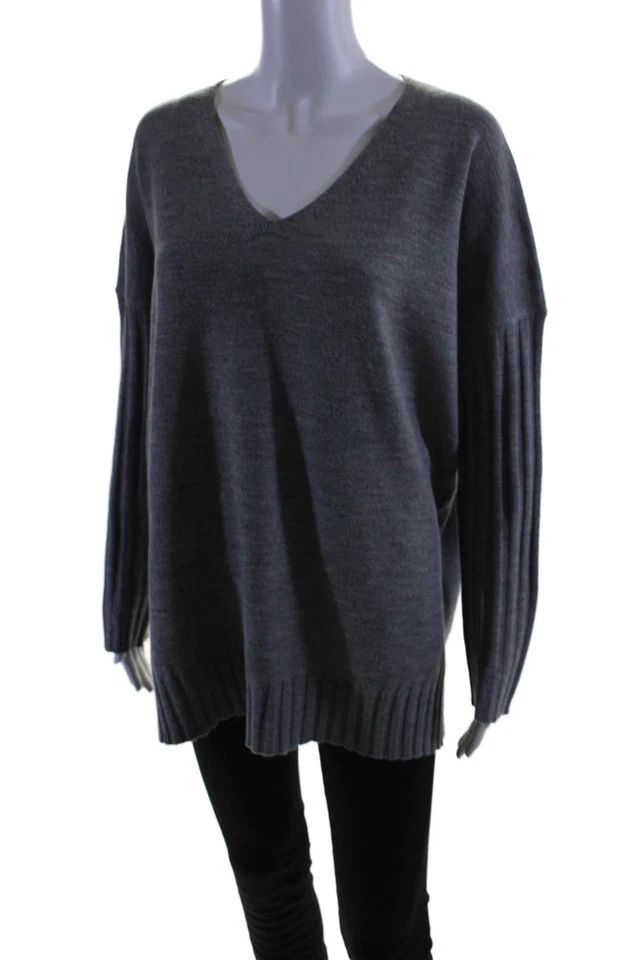 Suéter feminino French Connection manga longa gola V cinza tamanho M - Imagem 2 de 4