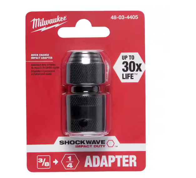Milwaukee 48-03-4405 Shockwave 1/4" Hex to 3/8" Square Socket Adapter