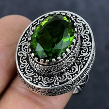 Natural Peridot Gemstone Handmade 925 Sterling Silver Jewelry Ring Size 8 U948