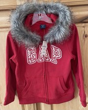 GAP GIRL  S RED FAUX FUR HOODED SWEATSHIRT JACKET NEW WITH TAG SZ 4