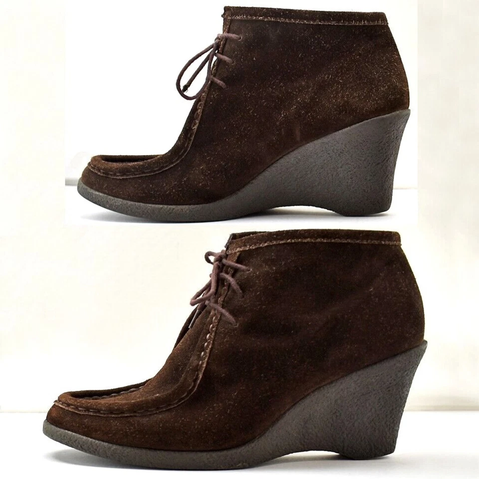 Banana Republic Wedge Heel Lace-Up Booties Brown Suede Leather - Women's 9.5 M - Image 2 of 4