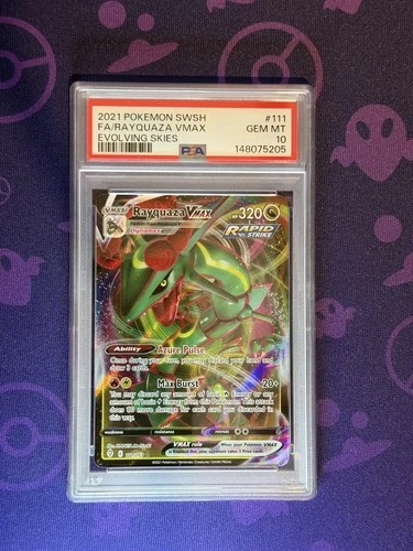 Pokémon TCG Rayquaza VMAX Holo Ultra Rare Card Evolving Skies 111/203 PSA 10