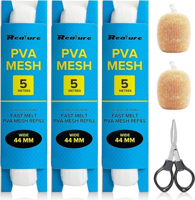 3 Pcs 5M Fishing PVA Mesh Refill 25/37/44mm Wide Carp 44mm, White 