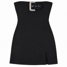 Fashion Nova Womens L Black Strapless Mini Dress Rhinestone Buckle Club Party