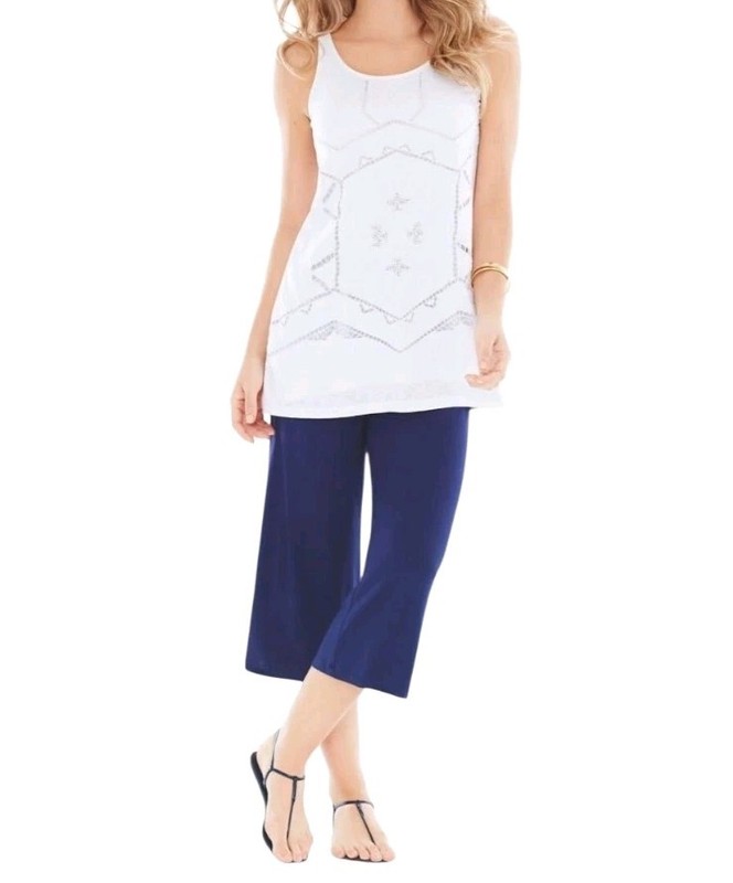 Soma Sunday Wide Leg Cropped Blue Pants Women's SZ Large With Pockets High Waist