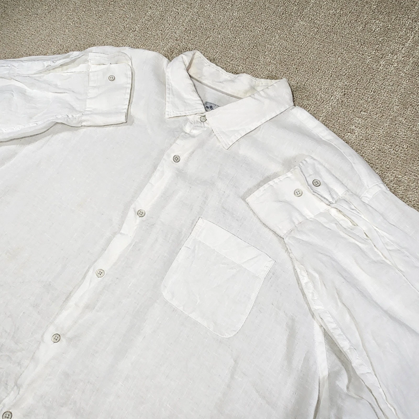 Peter Millar Shirt Men XXL 100% Linen Seaside White Button Up Coastal