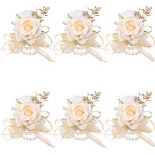Meldel Champagne Prom Flower Wrist Corsage for Wedding, Set of 6, Rose Wrist ...