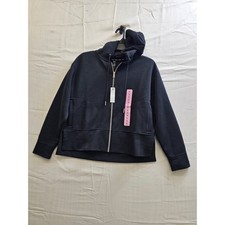 DKNY Womens Ribbed Full Zip Hoodie Black Long Sleeve Jacket Small NWT