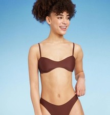 NEW NWT Choose Sz Dark Brown Adjustable Straps Bralette Bikini Top WILD FABLE
