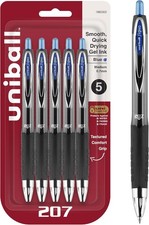 Uni-Ball Signo 207 Blue Retractable Gel Pens 5 Pack with Medium 0.7mm Points, Fr