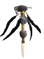 CUCHILLO DE HACHA MANDÍBULA PINTADO A MANO, 19" mandíbula de cabra real, lanza de hueso, lobo