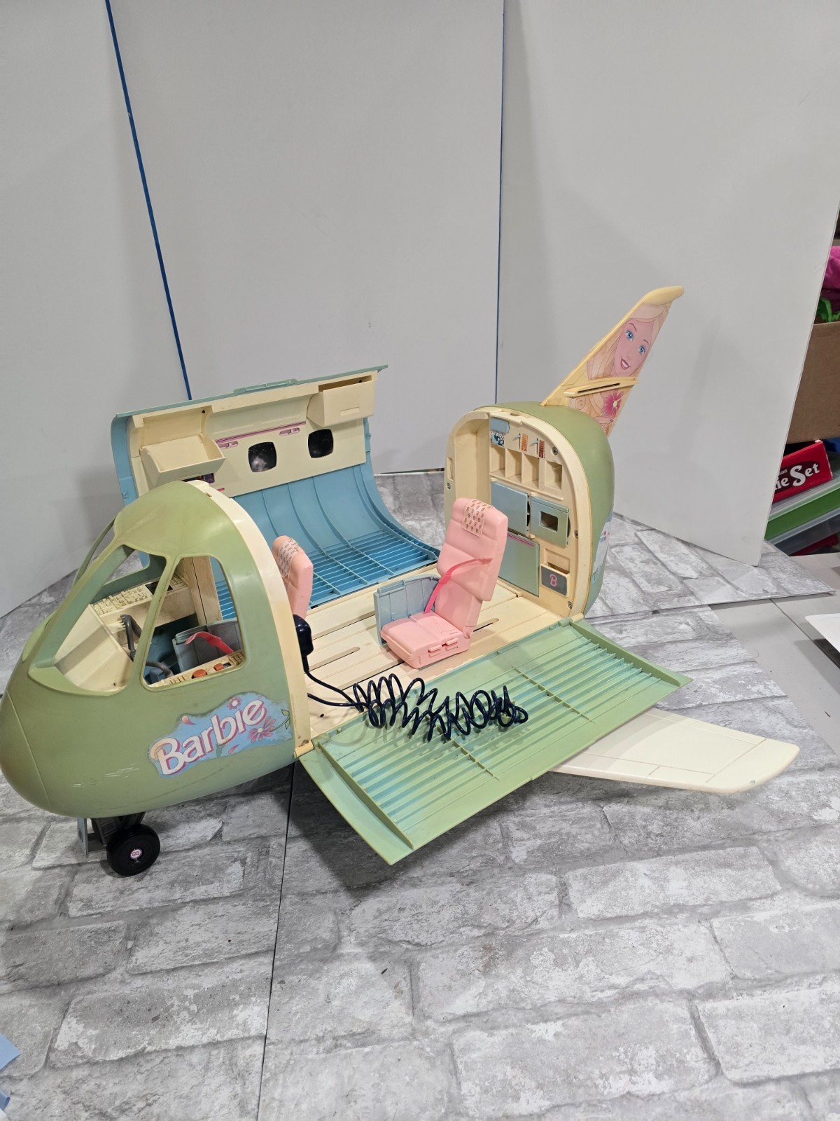 Vintage Mattel Barbie Doll Blue Jumbo Jet Airplane Plane 1999 Sounds Work VIDEO
