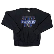 Vintage 90's Wisconsin Spell Out Logo Crewneck Sweatshirt - Lee Heavyweight - L