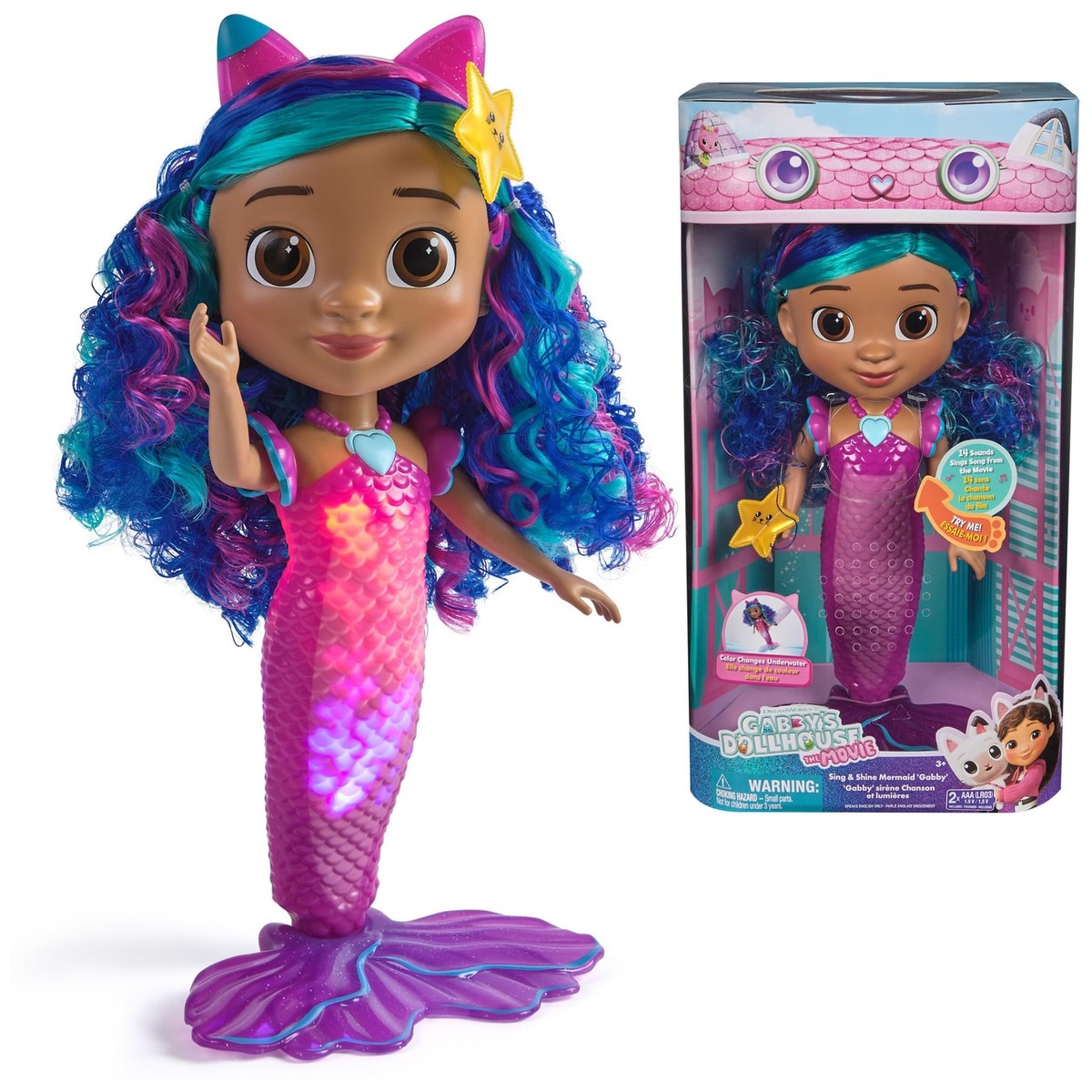 Gabbys Dollhouse Mermaid Doll with Lights, Sounds Waterproof